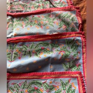 4 Williams Sonoma square dinner napkins. Blue with reds floral